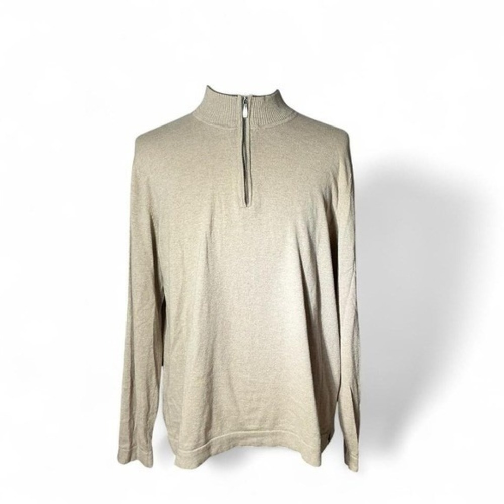Tommy Bahama Cotton Cashmere Quarter Zip Sweater Men XL Tan 134-T40057 Mock Neck